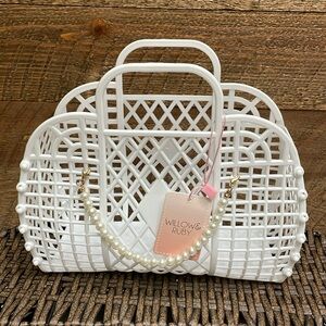 Willow & Ruby Kid's Mini Jelly Tote Bag with Detachable Pearl Chain White NWT